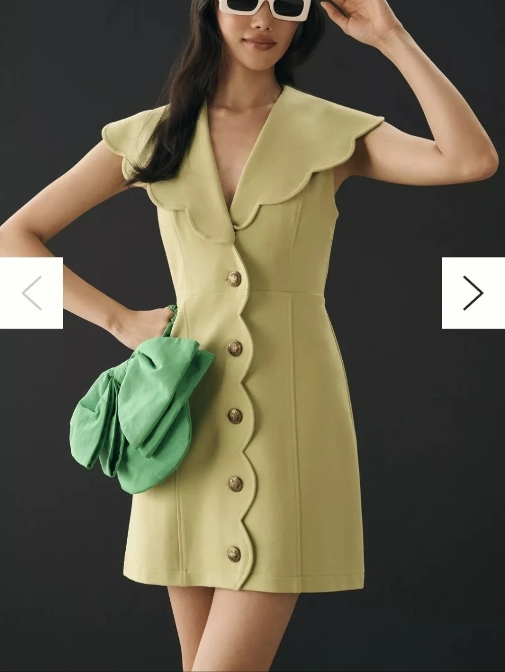Maeve Anthropologie Scalloped Buttondown Green Mini Dress Size XS - Picture 1 of 14
